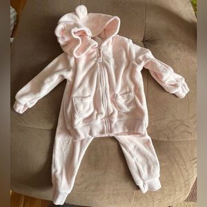 Carters baby girl infant 12 months terry suit teddy bear ears pink jogger hoodie